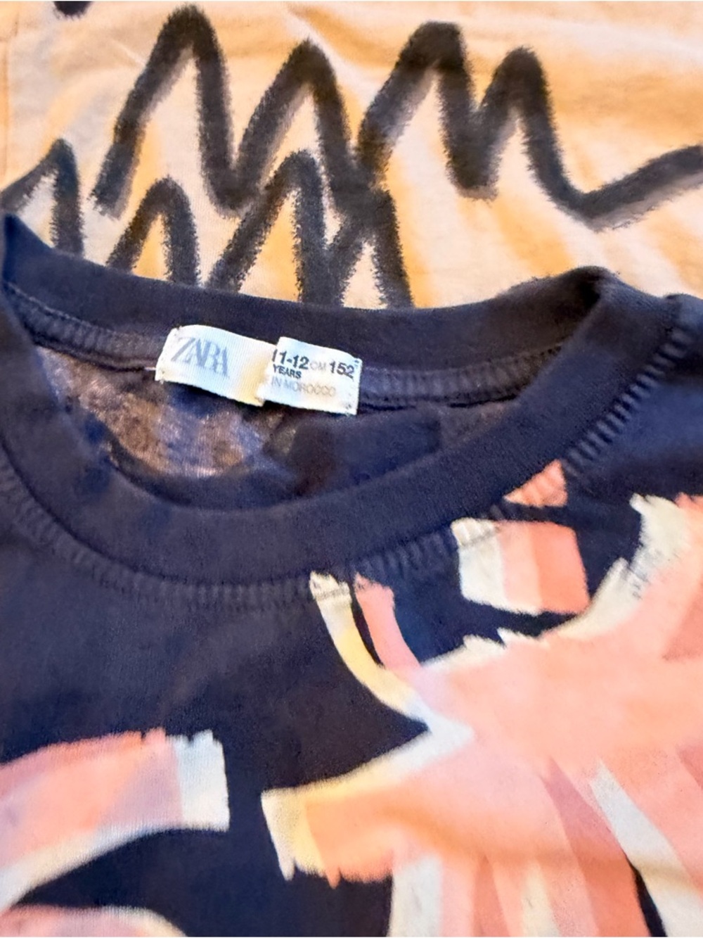 Kids Zara Short Sleeve art Graphic Tee - gray & Beige Palm Print - Picture 3 of 5